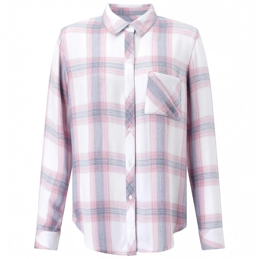 Rails Hunter Plaid Flannel Shirt Women’s Size Small White Pink Blue